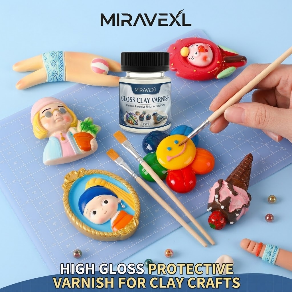 Air Dry Clay - Błyszcząca glazura gliniana z 2 pędzelkami,
